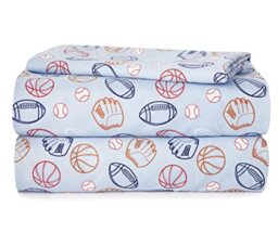 Heritage Kids 4 Piece Sheet Set, Including Top Sheet, Fitted Sheet and 2 Pillow Cases, Sports Print, Full, Blue, (K687912)