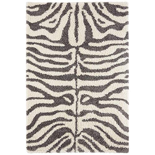 Hanse Home High Pile Shaggy Design Rug Zebra Cream Grey Soft in Animal Fur Pattern Safari Look Living Room Bedroom Kitchen Hallway Modern Design 80 x 150 cm