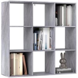 HOMCOM 3 Tier Bookshelf Modern Cube Bookcase 9 Compartments Marble Grey