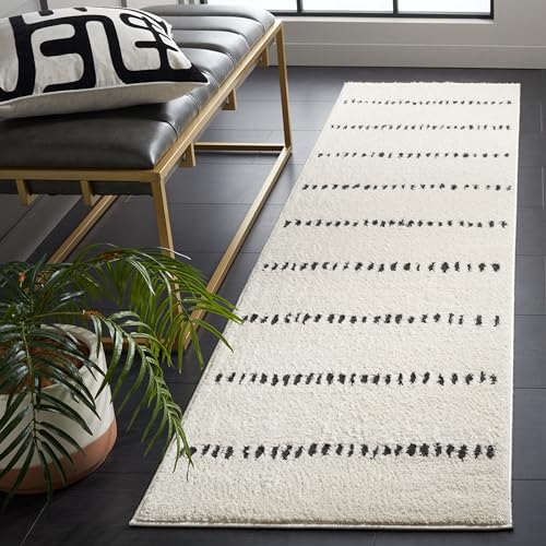 Safavieh Geometric Rug for Living Room, Dining Room, Bedroom - Melody Collection, Short Pile, in Ivory and Black, 67 X 244 cm