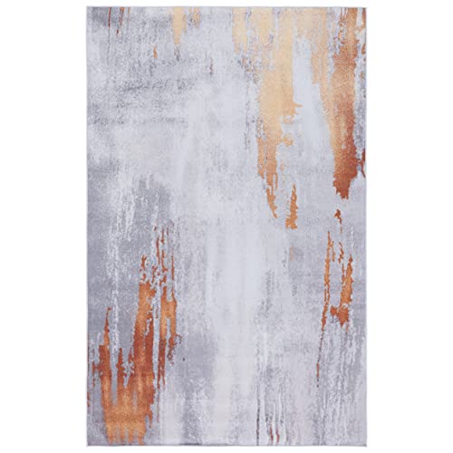 Safavieh Abstract Rug Ideal for High Traffic Areas - Machine Washable and Non Slip - Tacoma Collection, Short Pile, in Grey and Red, 91 X 152 cm