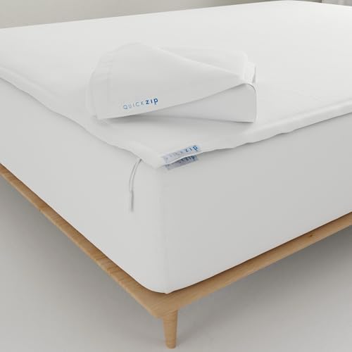 QuickZip Fitted Sheet - Includes 1 Fitted Sheet Base & 2 Zip-On Sheets - Easy to Change, Fold & Wash Queen Sheet - Soft Sateen 400 TC Cotton Fitted Sheets - 16??? Deep Pockets Queen Size Sheets ??? White