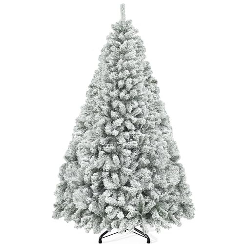 YITAHOME Christmas Tree 6ft, Full Snow Flocked Artificial Tree with Foldable Metal Stand & Metal Frame, Easy Assembly Pops Up Christmas Tree, 880 Flocked Tips for Home Party Decorations, 182 x Φ95cm