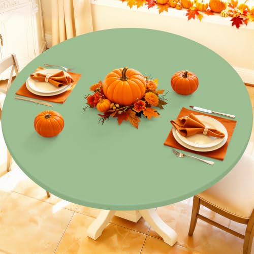 "Moosfor Spandex Round Tablecloth, Fitted Table Cloth for 45""-56"" Tables - Elastic Outdoor Picnic Table Cover, Circle Stretch Waterproof Table cloths for Patio, Dining, Kitchen, Light Green"