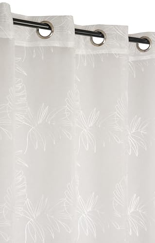 Atout Ciel Embroidered Net Curtain Palm with Eyelets 140 x 240 cm Ivory