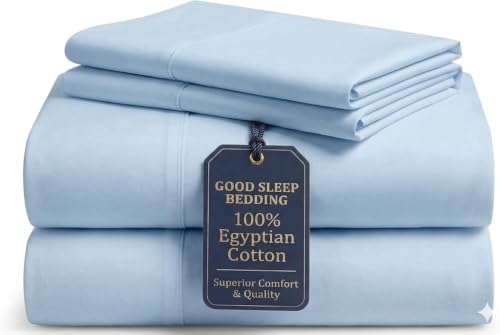 "Good Sleep Bedding Twin XL Sheets Cotton - 4 Pc Twin XL Sheet Sets, 800 TC Twin XL Sheets, Durable Extra Long Twin Sheets Set, 16"" Deep Pocket Twin XL Sheets College Dorm - Light Blue Sheets Twin XL"