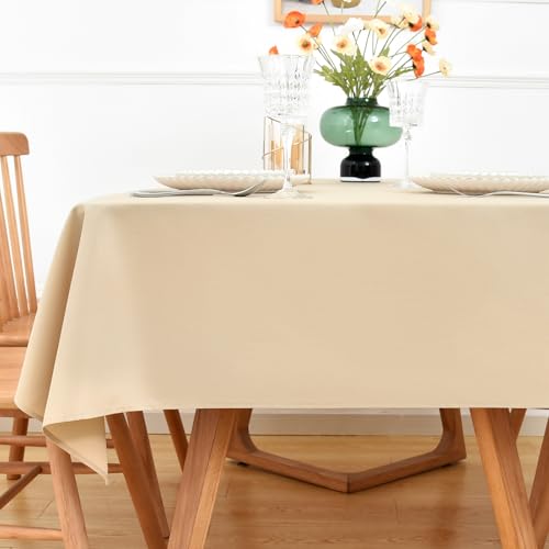 NEWISHER Beige Rectangle Tablecloth 70x108 inch for 6 Foot Tables, Heavy Duty Polyester Fabric Table Cloth, Reusable Washable Solid Table Cover for Dining, Kitchen, Party, Wedding, Indoor Outdoor