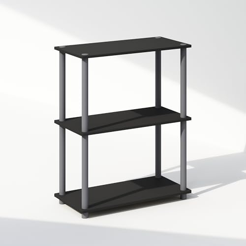 Furinno TURN-N-TUBE Book Shelf, 3-Tier Bookshelf, Bookcase with Multipurpose Compact Display Rack, 29.46 x 59.94 x 75.18 cm, for Living Room, Bedroom, Home Office, Black/Grey