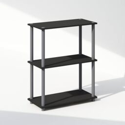 Furinno TURN-N-TUBE Book Shelf, 3-Tier Bookshelf, Bookcase with Multipurpose Compact Display Rack, 29.46 x 59.94 x 75.18 cm, for Living Room, Bedroom, Home Office, Black/Grey