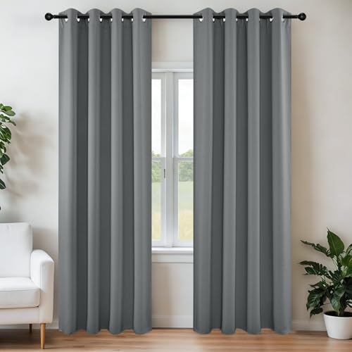 Joydeco Blackout Curtains 95 Inch Length 2 Panels Set, Thermal Insulated Long Curtains& Drapes 2 Burg, Room Darkening Grommet Drapes for Living Room Bedroom Window (W52 x L95 Inch, Light Grey)