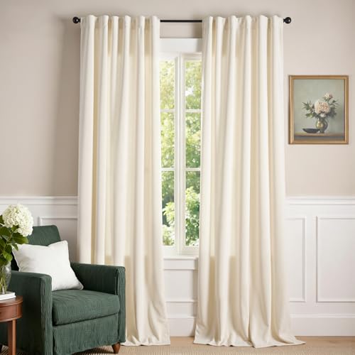 Lazzzy Ivory Velvet Extra Long Curtains 120 Inch Length Drapes for Living Room Bedroom Light Filtering Thermal Insulate Cream Window Treatments Super Soft Luxury Curtains Back Tab 2 Panels