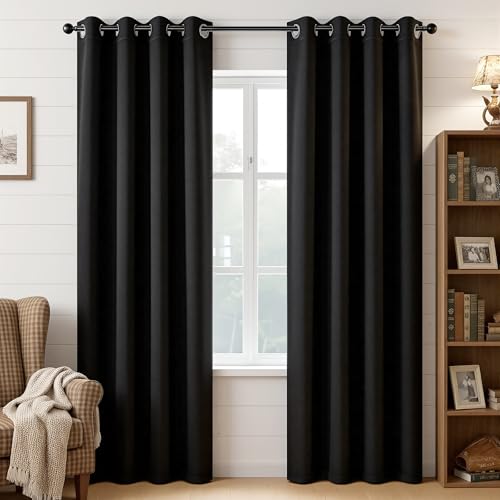 Joydeco Blackout Curtains 95 Inch Length 2 Panels Set, Thermal Insulated Long Curtains& Drapes 2 Burg, Room Darkening Grommet Curtains for Living Room Bedroom Window (W52 x L95 Inch, Black)