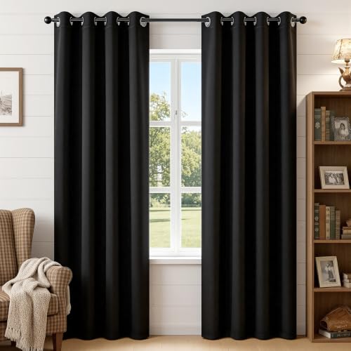 Joydeco Blackout Curtains 95 Inch Length 2 Panels Set, Thermal Insulated Long Curtains& Drapes 2 Burg, Room Darkening Grommet Curtains for Living Room Bedroom Window (W52 x L95 Inch, Black)