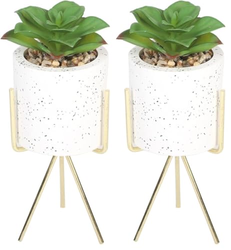 Sleepdown Halo Green Artificial Faux Plant Succulent Speckle Pot Stand for Home Office Bathroom Decor Indoor Decoration Aesthetics (Pack of 2)