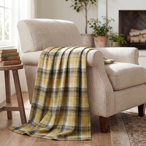 Horaldaily Yellow Brown Plaid Spring Summer Decorative Throw Blanket 50x60 - Rustic Farmhouse Soft Lightweight Non-shedding Plaid Throw Blanket for Couch Sofa Bed Decoration, Ideal Gift for Kids Adults