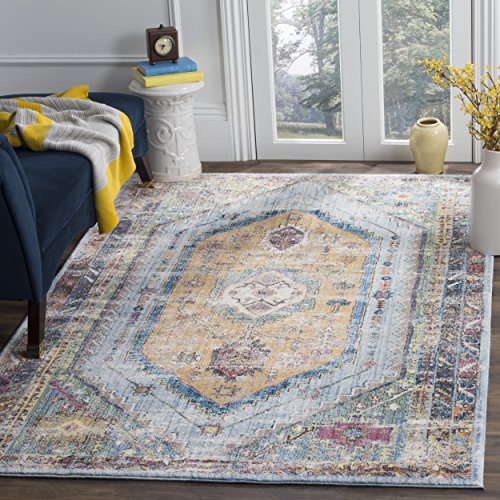 Safavieh Trendy New Transitional Indoor Woven Rectangle Area Rug, Bristol Collection, BTL346, in Blue / Camel, 122 X 183 cm for Living Room, Bedroom or Any Indoor Space