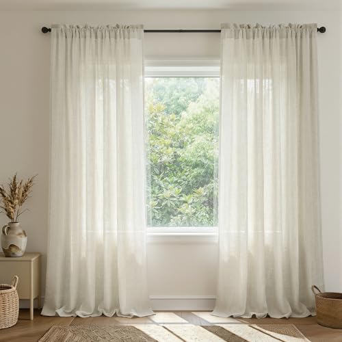 Natural Color Curtains 84 Inch Length for Bedroom Windows 2 Panel Set Rod Pocket Drape Lightweight Flowy Soft Textured Semi Sheer Linen Rustic Farmhouse Curtain for Living Room Dining 52x84 Long Cream