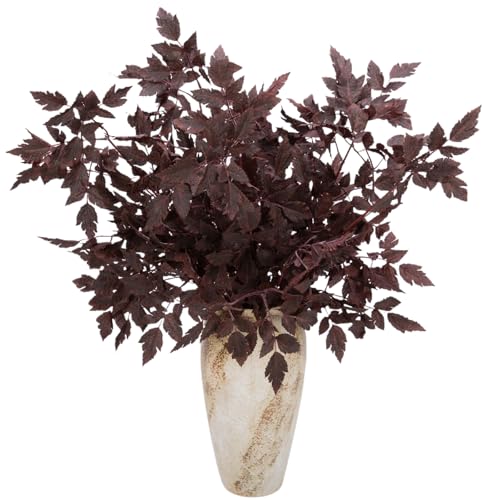 "6 Pcs 30"" Cimicifuga Plant Leaves Spray Fall Floral Stems Faux Plum cimicifuga Foliage Branch for Home Vase Autumn Decor Flowers Arrangement Table Wedding Garden Farmhouse"