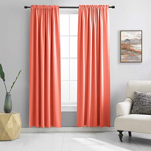 DONREN Coral Blackout Curtains Rod Pocket Curtain Panels -Thermal Insulated Curtains for Living Room (42 W x 84 L Inch,2 Panels)