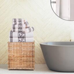 Superior 8 Piece Cotton Towels, Highly-Absorbent Plush Decorative Bohemian, Greek Key Trim Jacquard Dobby Border, Face Towels 13” x 13”, Hand Towels 16” x 30”, Bath Towels 30” x 52”, Ivory-Chocolate