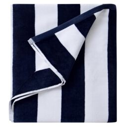 LULUHOME Plush Oversized Beach Towel - Fluffy Cotton 36 x 70 Inch Navy Blue Striped Pool Towel, Large Summer Swimming Cabana Towel
