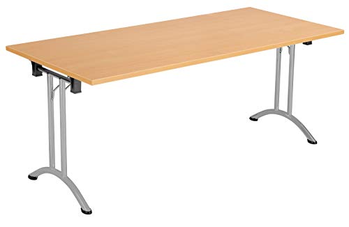 Office Hippo Folding Office Table, Sturdy & Stylish Computer Table Desk, Work Table For Home Office, Versatile Foldable Table For Meeting Room or Boardroom, 5 Year Guarantee - Beech/Silver