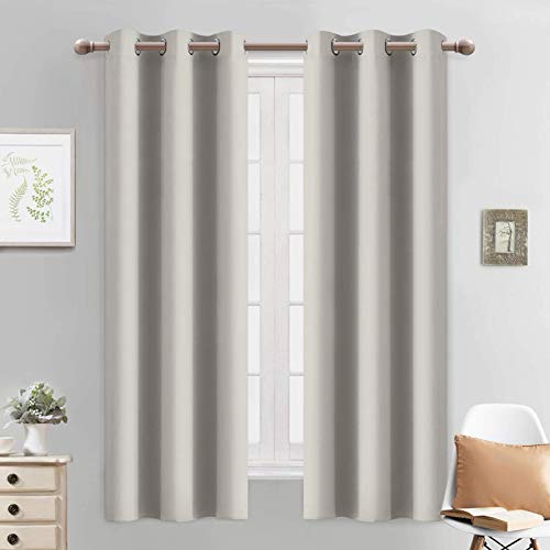 Yakamok Light Blocking Window Curtains Thermal Insulated Room Darkening Drapes for Bedroom,Solid Grommet Top Window Panels, 38x63 Inch, Light Beige, One Pair