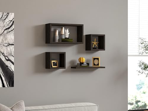 Modern Anthracite Wall Shelf Set (3 Pieces), 100% Melamine Coated Particle Board, 18 mm Thick, Stylish Scandinavian Design for Home and Office
