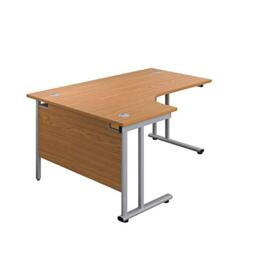 Office Hippo - L Shaped Office Desk 160 x 120cm. Large Corner Computer Desk for Home Office With Integrated Cable Ports, Ideal for Work, Study, Gaming and Hobby Workstation (Oak/Silver)