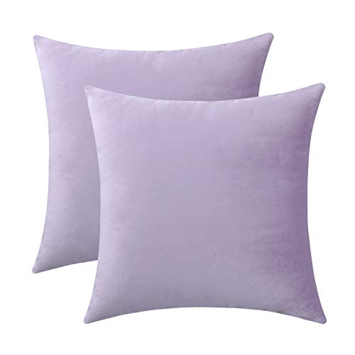 Jeneoo Comfy Soft Thick Kids Velvet Throw Pillow Cases for Sofa Couch, Decorative Solid Square Cushion Covers for Bedroom Car (Lavender, 12 x 12 Inches, 2 Pieces)