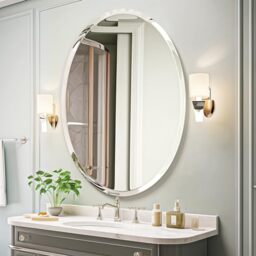"USHOWER 24 x 36 Inch Frameless Oval Wall Mirror, Large Decor Mirror for Bathroom, Vanity, Bedroom, 1"" Beveled Edge, Modern Style"