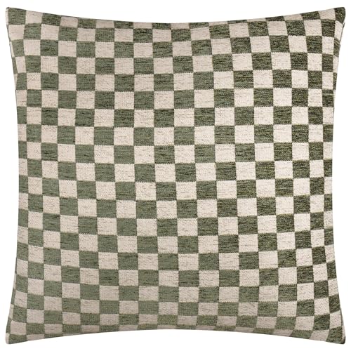furn. Hoem Larro Polyester Filled Cushion – Textured Checkerboard Jacquard Chenille Decorative Pillow (Smoke Green – 45x45cm)