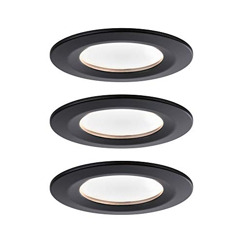 Paulmann 94474 Nova LED recessed luminaire 3-piece Set Rigid Warm White 3-Step dim Round incl. 3x6.5 watt dimmable recessed Spotlight Black matt spot Aluminium recessed lamp 2700 K Coin