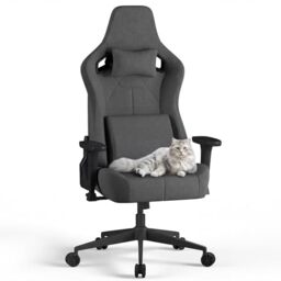 JUMMICO Fabric Gaming Chair with Racing Seat, Comfort Office Chair Ergonomic with 3D Height Adjustable, Desk Chair Tilt Function (90°-135°), Load Capacity 200 kg, Grey