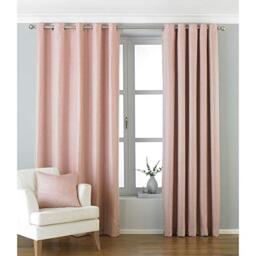 "Riva Paoletti Atlantic Ringtop Eyelet Curtains (Pair) Woven Twill Fabric -100% Polyester-117cm Width x 137cm Drop (46"" x 54"" inches) -Designed in The UK, Polyester, Blush Pink, 168cm x 183cm"
