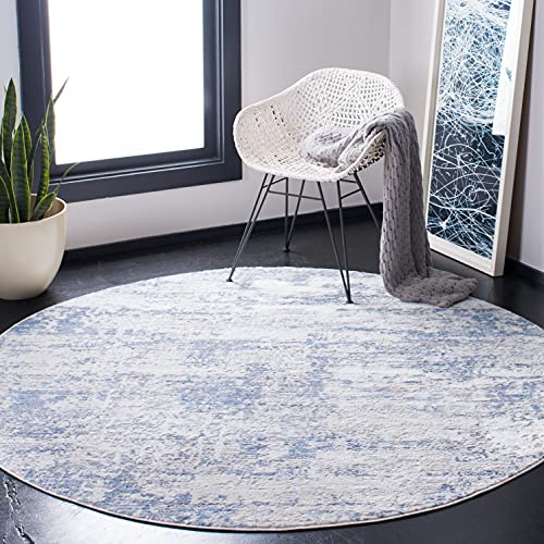 Safavieh Modern Rug for Living Room, Dining Room, Bedroom - Amelia Collection, Short Pile, in Ivory and Blue, 91 X 91 cm