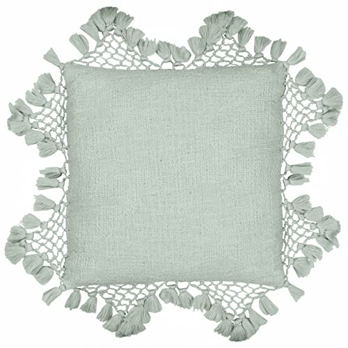 furn. Yard Anko Cushion Cover – Textured Cotton with Macramé Tassel Trim (Eucalyptus – 45 x 45cm)