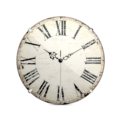 Mebus Vintage Wall Clock with Roman Numerals, No Ticking Noises Thanks to Precise Quartz Movement, Dome Glass Cover, 20 cm, Small, Antique