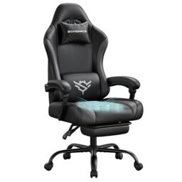 SONGMICS Gaming Chair, PU Leather Ergonomic Computer Chair, with Footrest and Lumbar Support, 90°-135° Reclining, 70 x 70 x (120-130) cm, Black, Grey, for Home Office, Cathy Collection OBG091BH01
