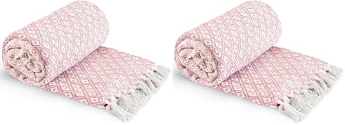Emma Barclay Casablanca - Scandi Woven Recycled Cotton Chair Sofa Setee Bed Throw Over Blanket in Blush Pink - 50x60 (127x152cm) (Pack of 2)