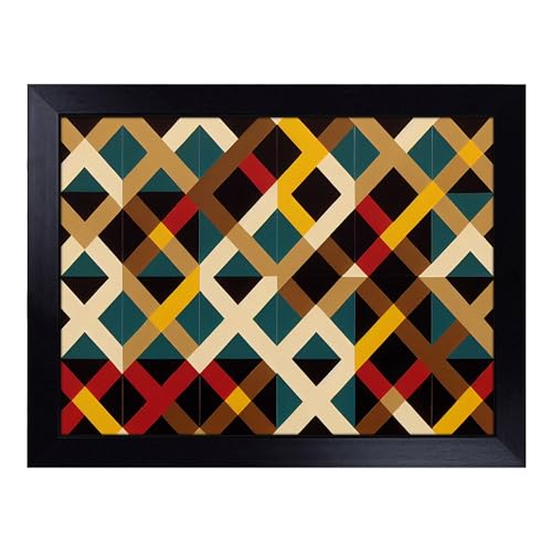 Lap Tray with Bean Bag Cushion, Artsy Abstract Art - Handmade in the UK, Raised Wooden Edge, Padded Cushion, Heat-Resistant Wipe-Clean Surface, for Meals, Laptops and Crafts