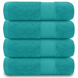 GAVENO CAVAILIA Fade Resistant Bathroom Set, 700 GSM Premium Quality Extra Absorbent 100% Cotton Bath Towel, Egyptian, Teal, 4PK Hand, 555407