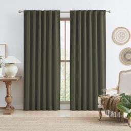 "KEQIAOSUOCAI Dark Olive Green Blackout Curtains, Faux Linen Textured Thermal Insulated Noise Reducing Curtains for Bedroom, 50"" x 90"", 2 Panels"