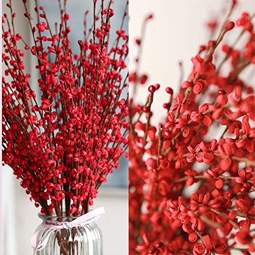 "Wootkey 5 Pcs 30"" Long Jasmine Artificial Flowers Faux Berries Fake Flower for Christmas New Year DIY Floral Art Plant Home Office Party Decoration (Red)"