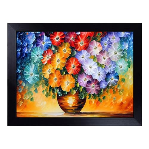 Lap Tray with Bean Bag Cushion, Assorted Flower Bouquet - Handmade in the UK, Raised Wooden Edge, Padded Cushion, Heat-Resistant Wipe-Clean Surface, for Meals, Laptops and Crafts