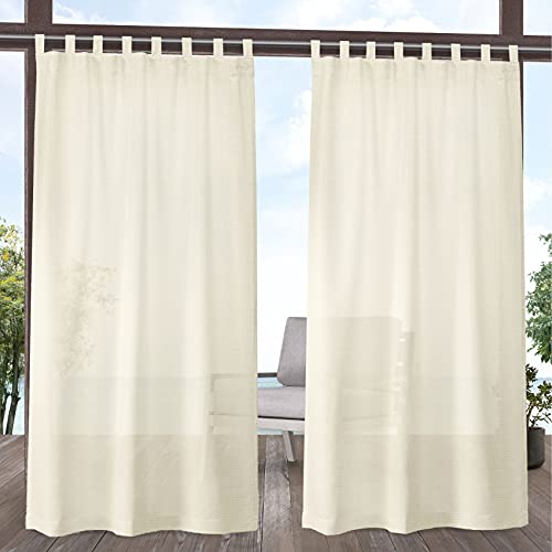 "Exclusive Home Miami Semi-Sheer Indoor/Outdoor Hook-and-Loop Tab Top Curtain Panel Pair, 54""x84"", Ivory"