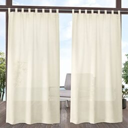"Exclusive Home Miami Semi-Sheer Indoor/Outdoor Hook-and-Loop Tab Top Curtain Panel Pair, 54""x84"", Ivory"
