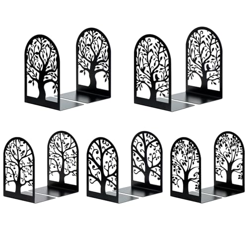 "Book Ends, Metal Bookends for Shelves, Modern Tree Book Ends Decorative, Non-Skid Bookends for Heavy Books, Heavy Duty Book Holders Book Stoppers for Home Office Decor, 6.9""x4.7""x3.5"" (5 Pairs/10 Pcs)"