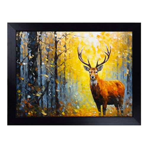 Lap Tray with Bean Bag Cushion, Stag Palette Knife - Handmade in the UK, Raised Wooden Edge, Padded Cushion, Heat-Resistant Wipe-Clean Surface, for Meals, Laptops and Crafts
