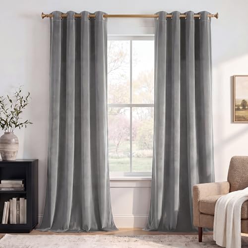 StangH Light Grey Sliding Door Curtains - Velvet Blackout Curtains Grommet Design Thick Fabric Temporary Privacy Curtain Drapes for Office/Bedroom/Meeting Room, W52 x L96, 2 Panels